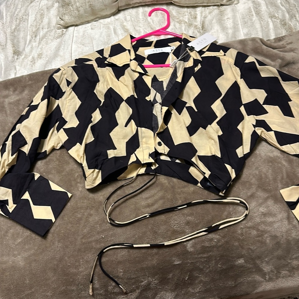 ASTR Wrap Front Tie Waist Long Sleeve Top